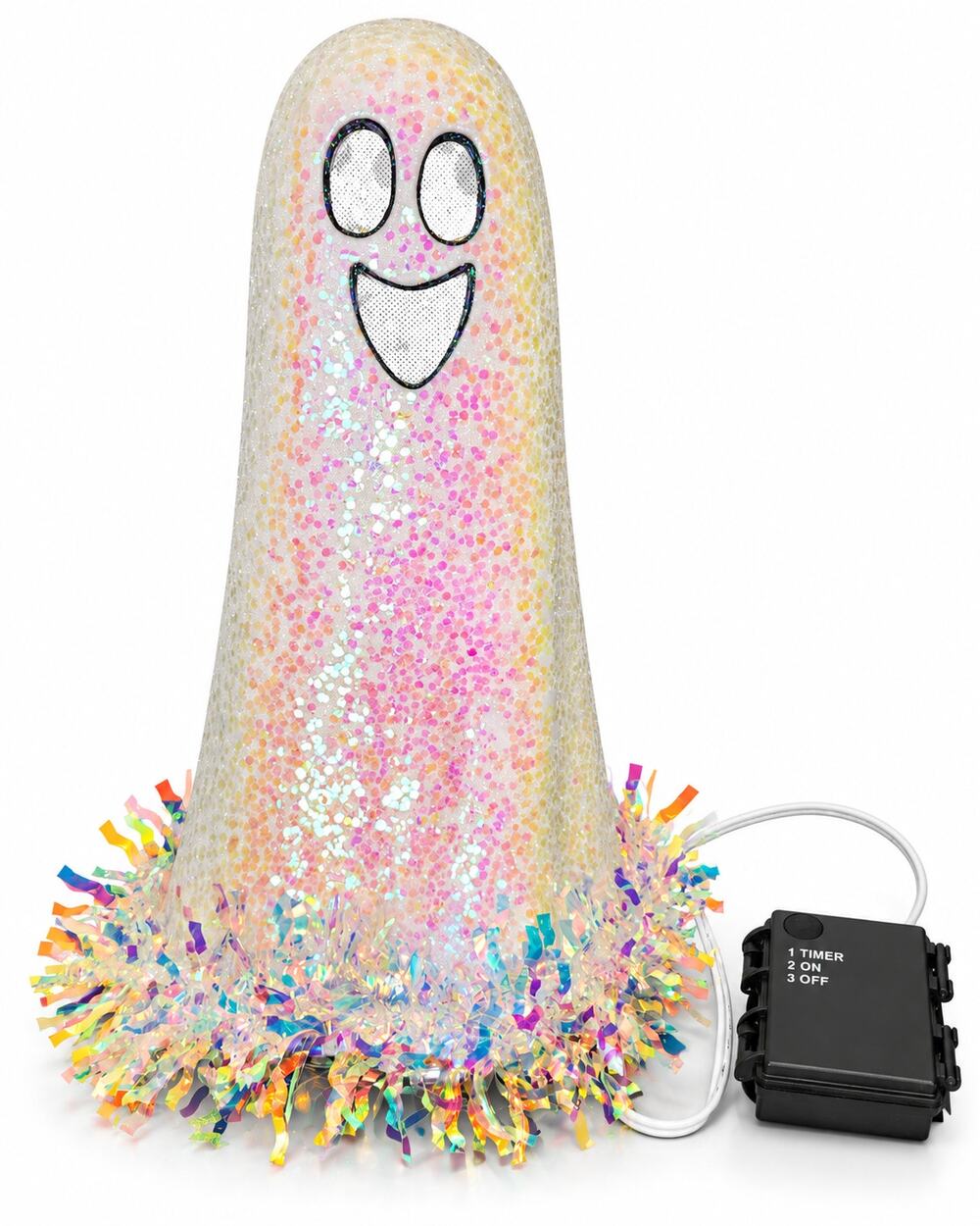 Dollar General Halloween Light Up White Ghost Iridescent Fringe Multicolor